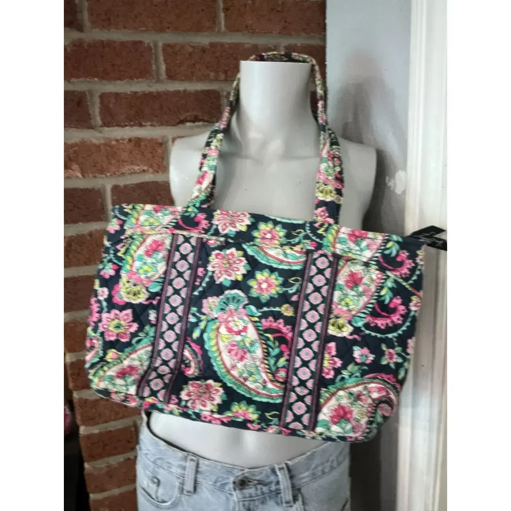 Vera Bradley Large Quilted Tote Bag | Floral Paisley Shoulder Bag Travel Tote